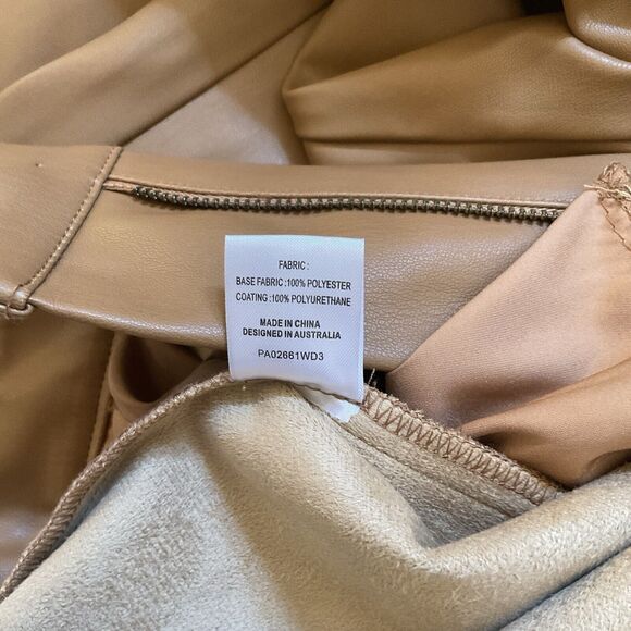 Meshki Tan/Camel Faux Leather High Waist Pants, Size XS - Picture 11 of 11